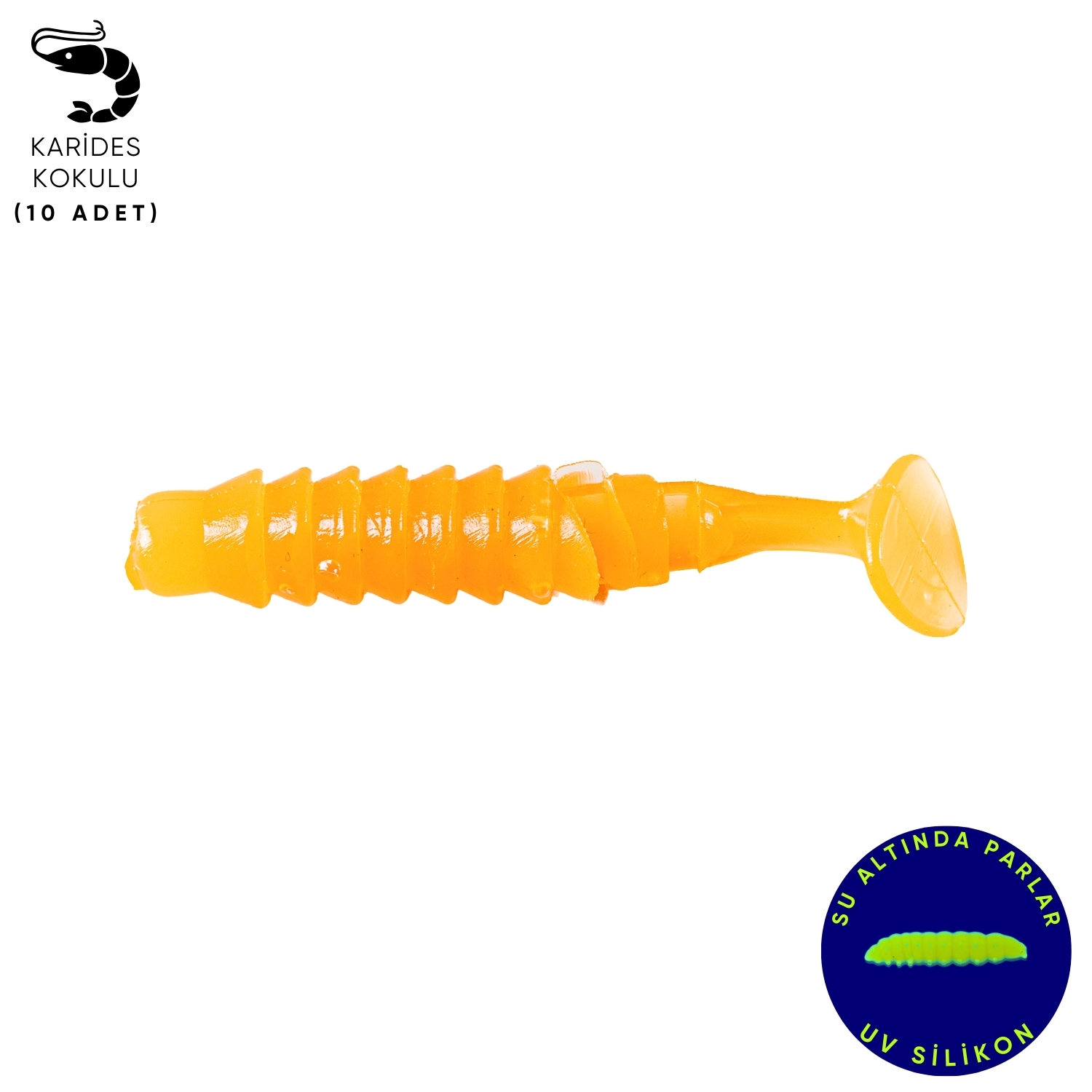 Silikon Kurt Yem - 1,5g 45mm - Fishack - 10 Adet - UV Sillikon - Turuncu - Karides Aromalı