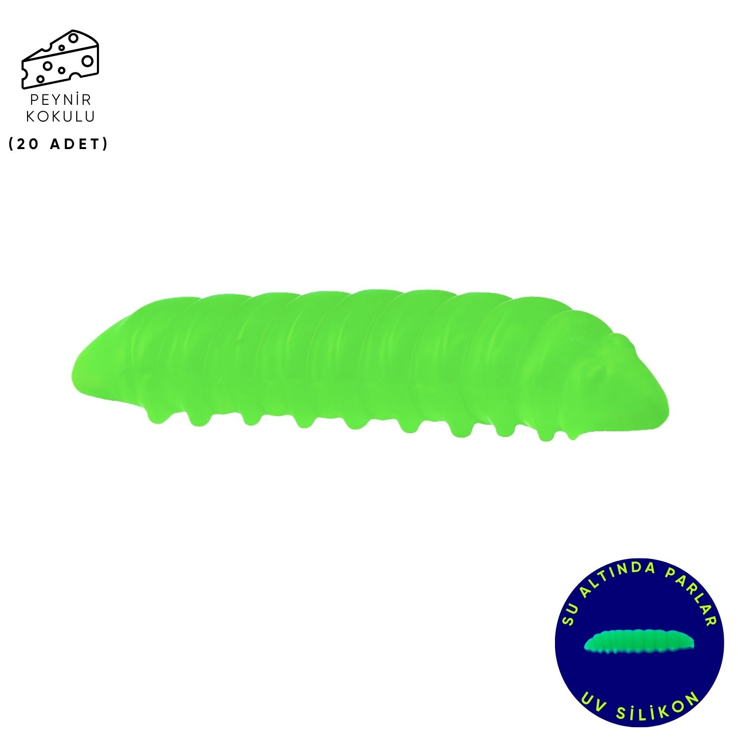Silikon Kurt Yem - Fishack - 35mm - Peynir Kokulu - 20 Adet - Yeşil - UV  - Trout Bait