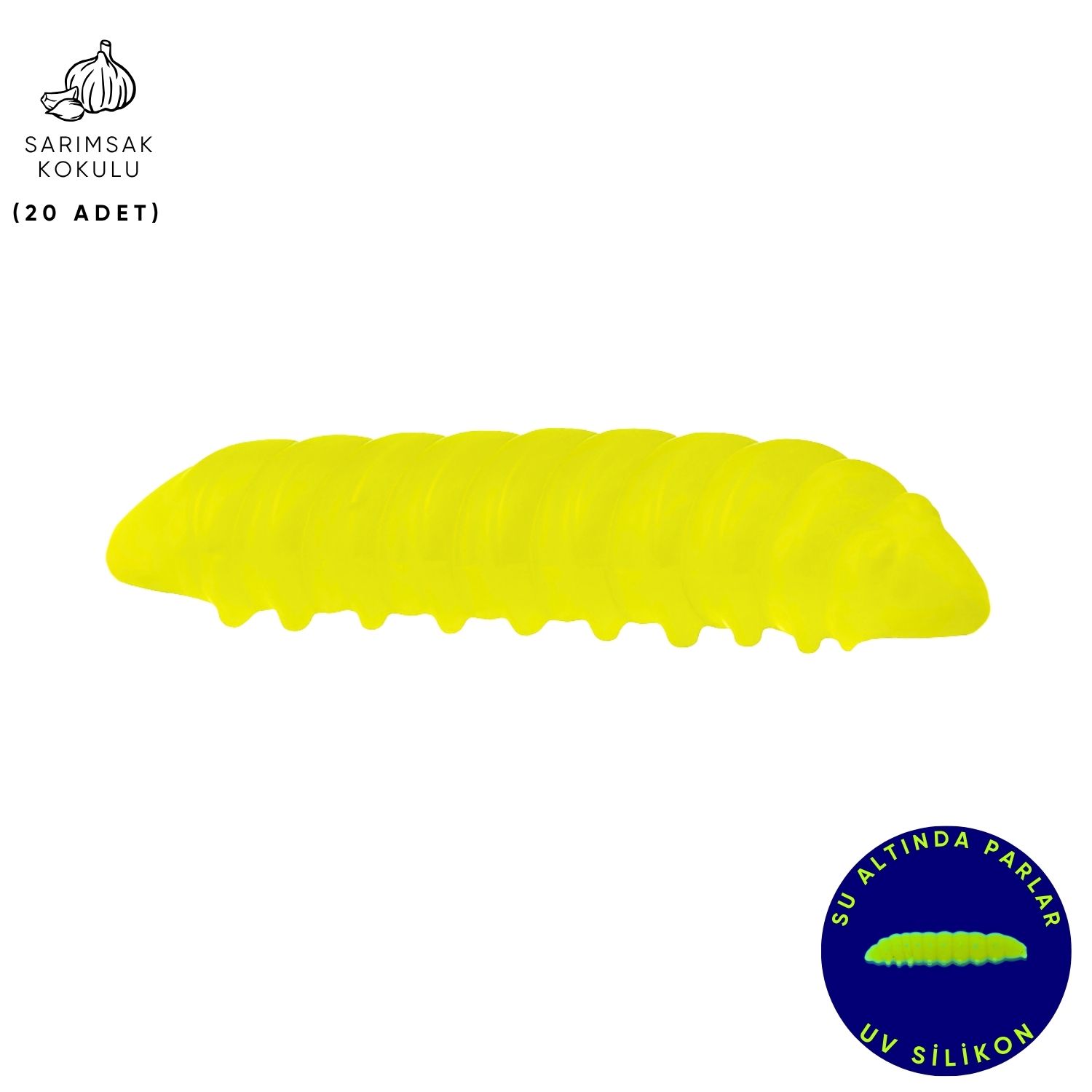 Silikon Kurt Yem - Fishack - 35mm - Sarımsak Kokulu - 20 Adet - Fluo Green - UV - Trout Bait