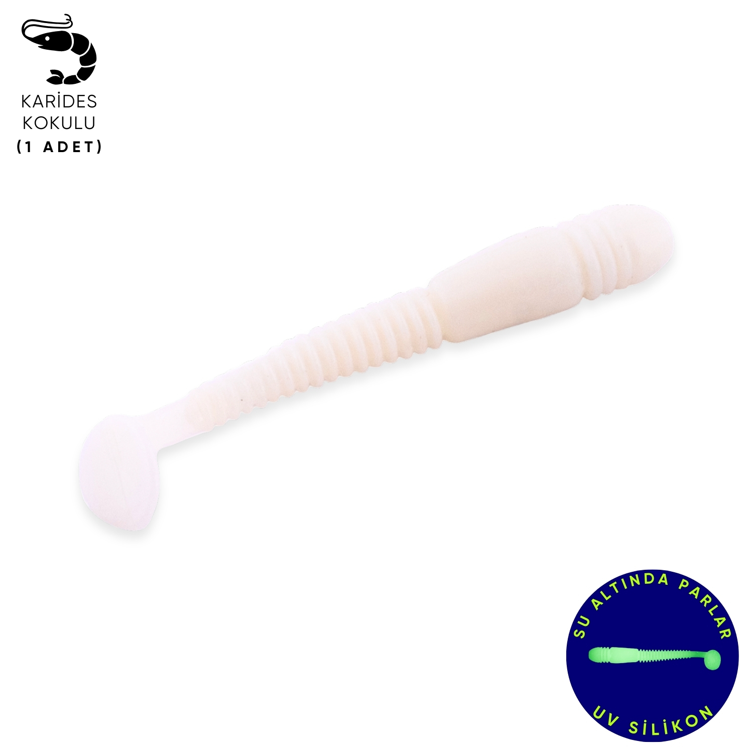 Silikon Kurt Yem - 1,1g 55mm - Fishack Wormix - 1 Adet - UV - Beyaz - Karides Kokulu