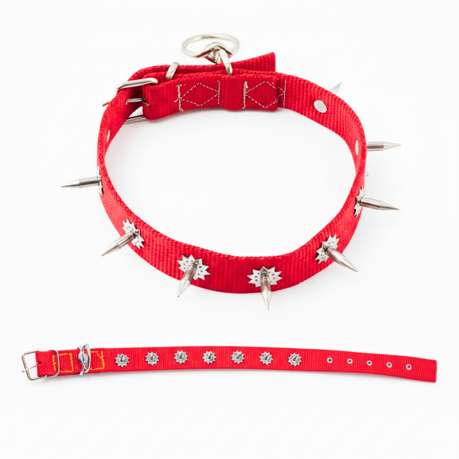 Dokuma Çivili Köpek Boyun Tasması - 4*70 cm - Kırmızı